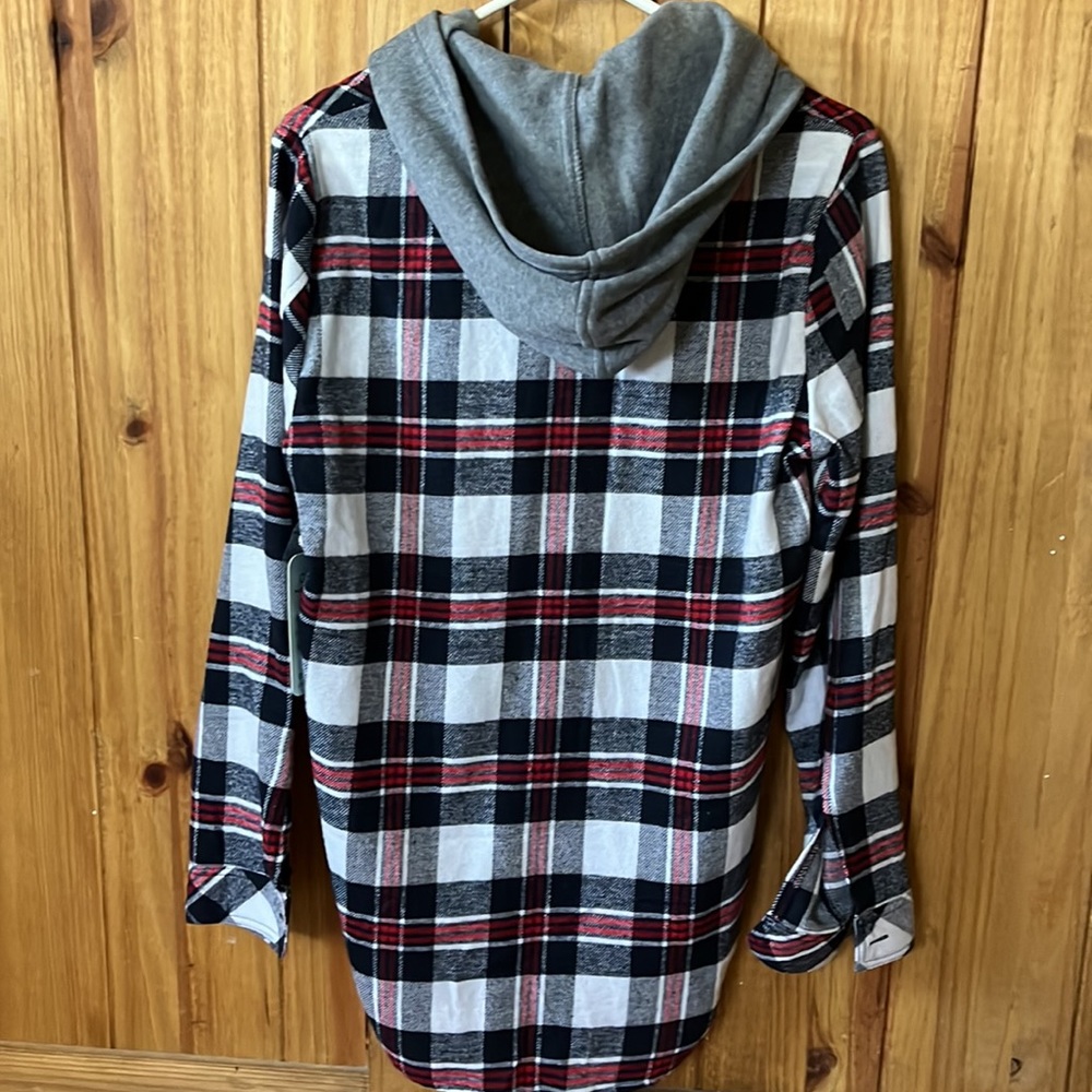 Brand new hooded flannel,lMixture of the colors; red, blue, grey and white. - Picture 2 of 2